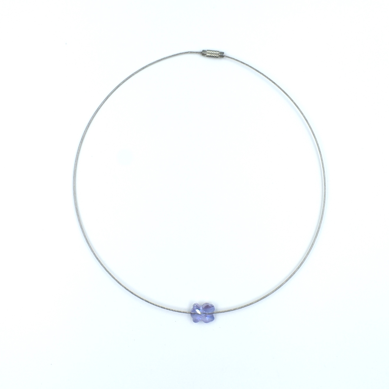 Gargantilla de acero con osito de cristal malva