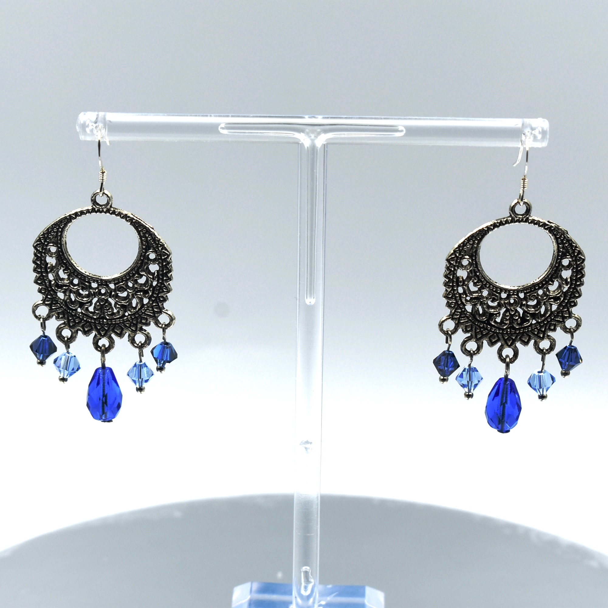 Pendientes de zamak con cristal colores aguamarina y cobalto