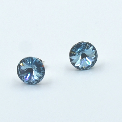 Pendientes de plata de ley 925 y cristal austriaco 10 mm color aguamarina