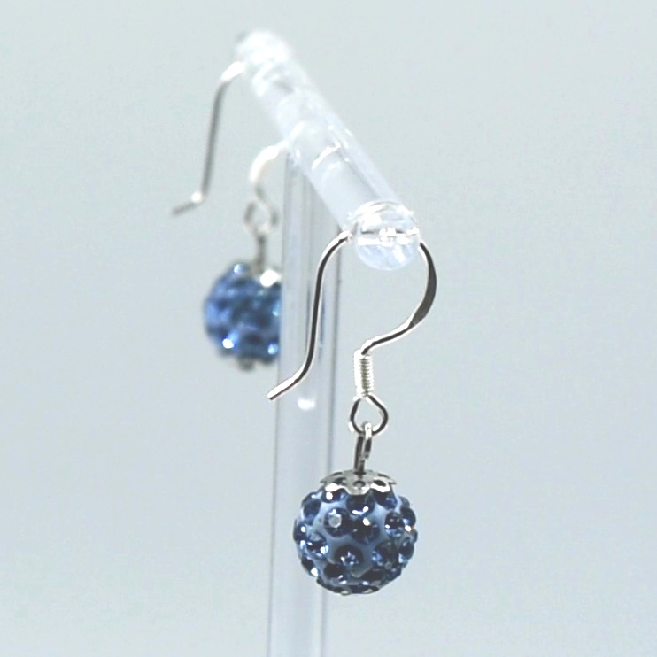 Pendientes de plata 925 con shamballa color azul aguamarina