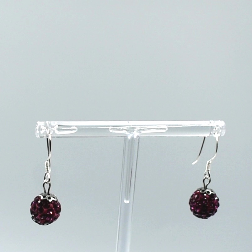 Pendientes de plata 925 con shamballa color fucsia