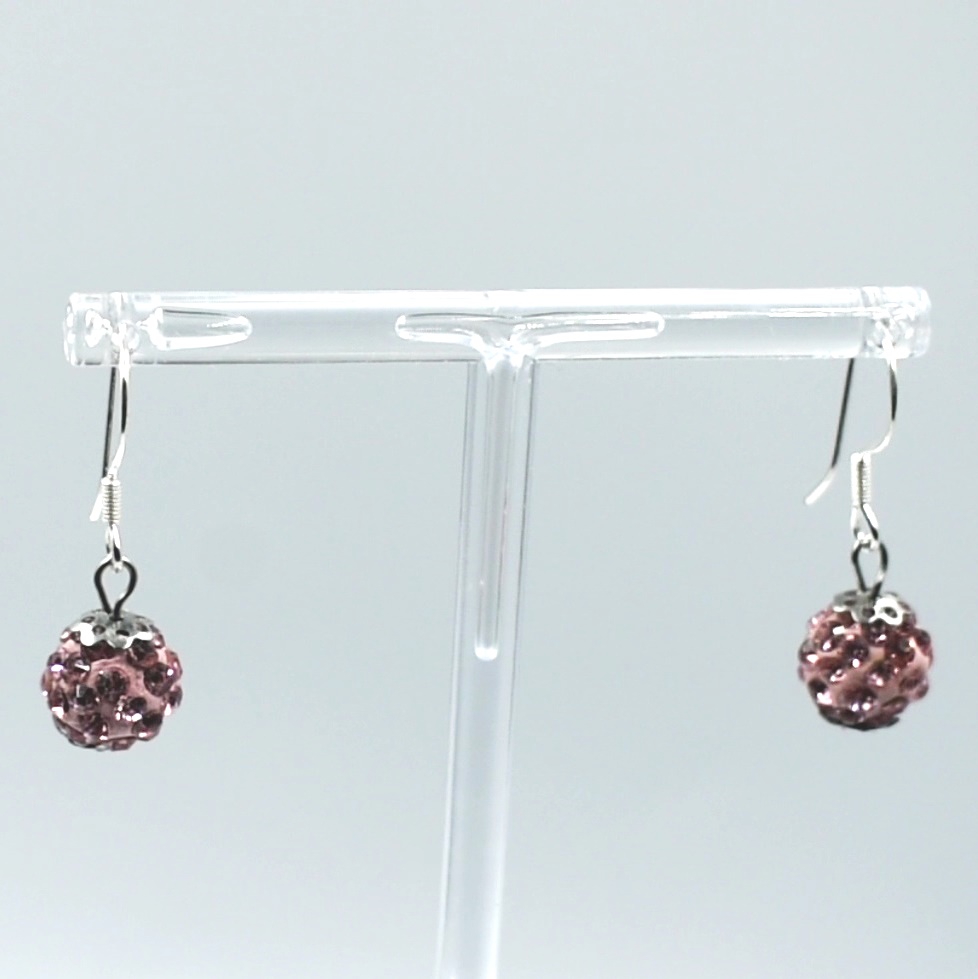 Pendientes de plata 925 con shamballa color rosa