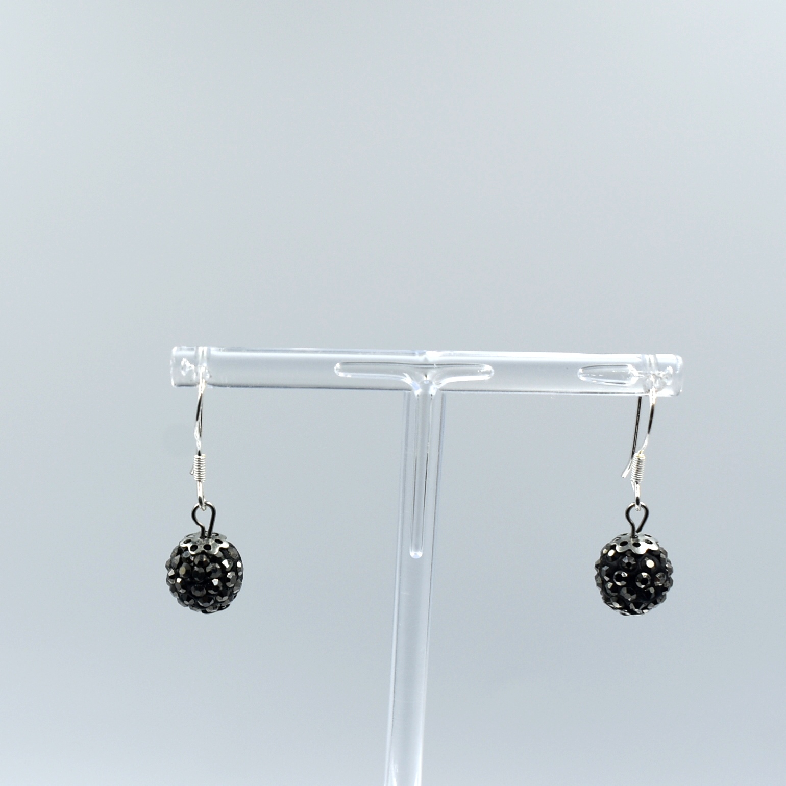 Pendientes de plata 925 con shamballa color gris