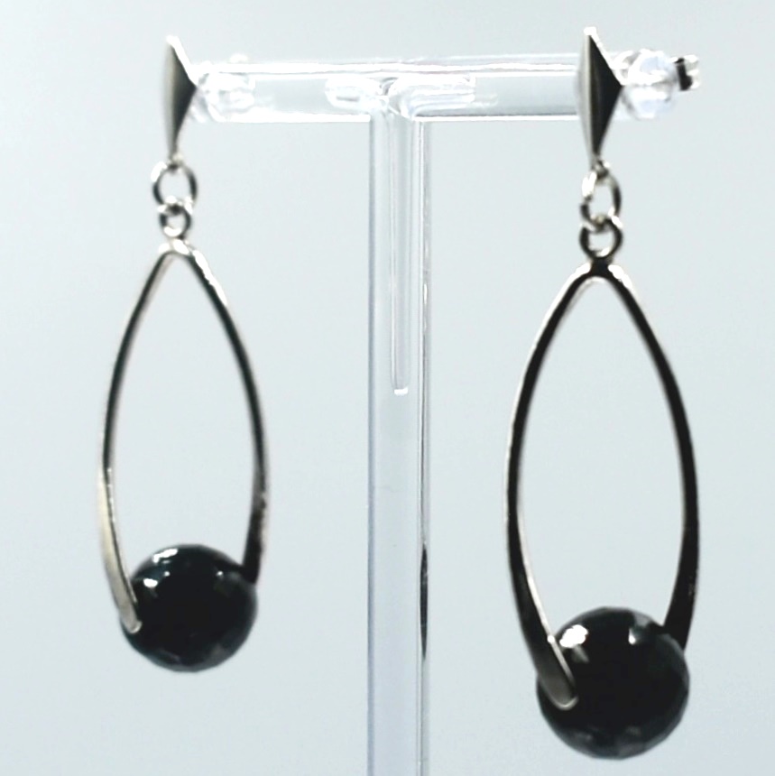 Pendientes midi de plata 925 con cristal checo color negro