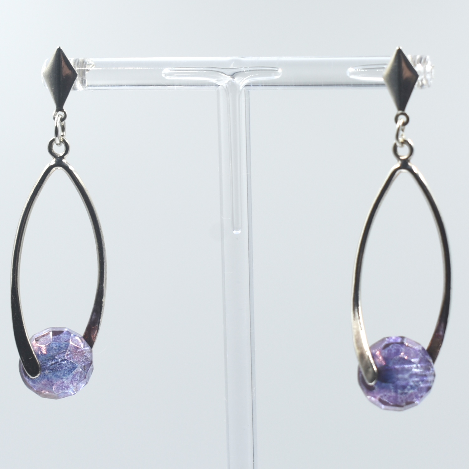 Pendientes midi de plata 925 con cristal checo color lumi amatista