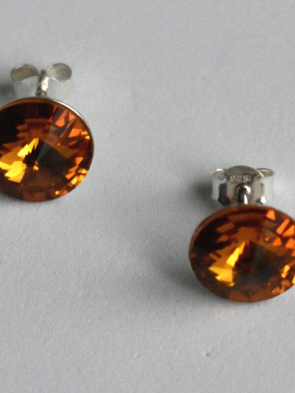 Pendientes de plata de ley 925 y cristal austriaco 8 mm color ámbar