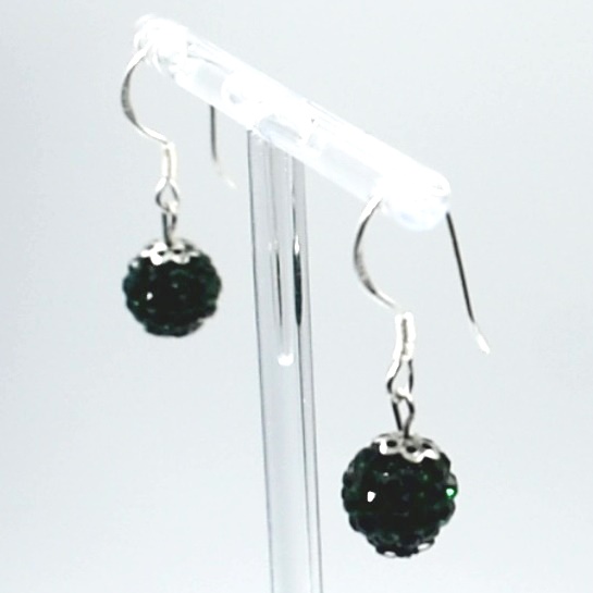 Pendientes de plata 925 con shamballa color verde esmeralda