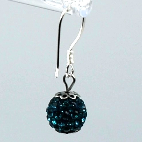 Pendientes de plata 925 con shamballa  color verde petroleo