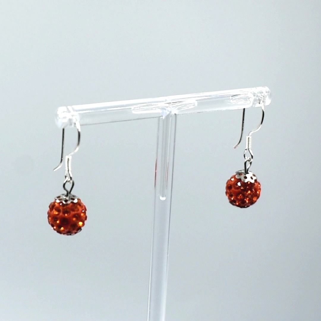 Pendientes de plata 925 con shamballa color naranja