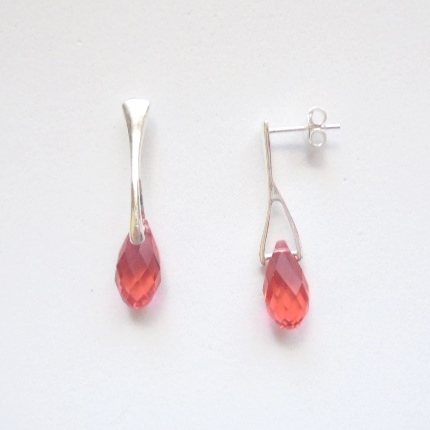Pendientes semilargos con cristal austriaco padparadscha