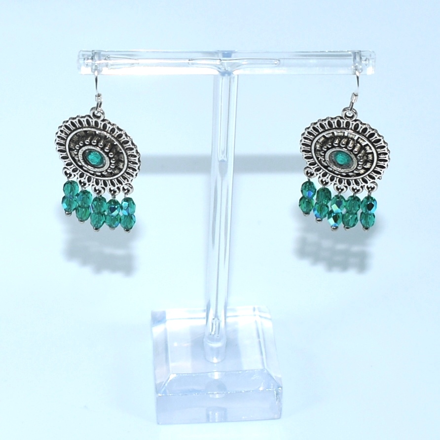 Pendientes de zamak con cristal color verde menta